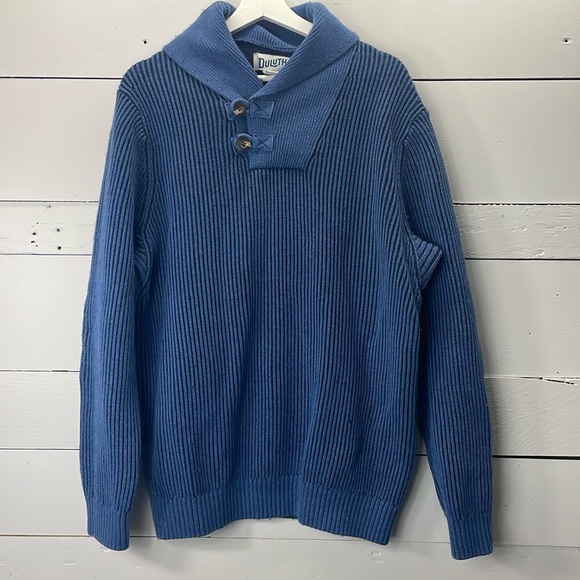 Duluth Trading Company Cotton Wool Brigadier Shawl Collar Sweater in Blue Size L - Picture 1 of 6